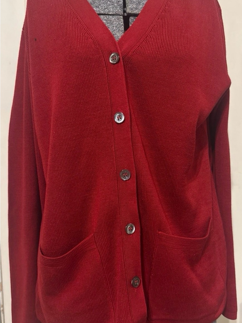 Claiborne Deep Red V-Neck Button Front Cardigan